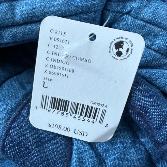 Free‎ People Blue Quilted Chambray Jacket with Floral Pattern Size Large NWT - Picture 8 of 10